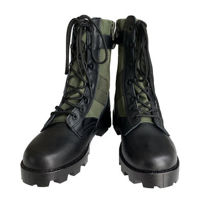 Panama Green Canvas Leather Combat Style Jungle Boots con cerniera laterale e conveniente