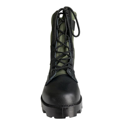 Panama Green Canvas Leather Combat Style Jungle Boots con cerniera laterale e conveniente