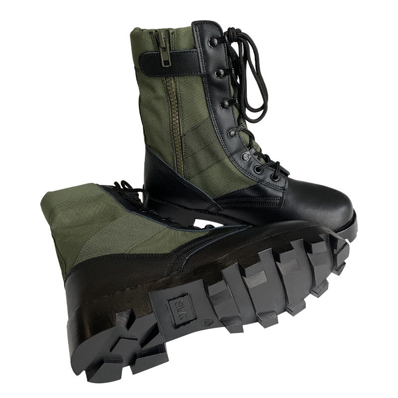Panama Green Canvas Leather Combat Style Jungle Boots con cerniera laterale e conveniente